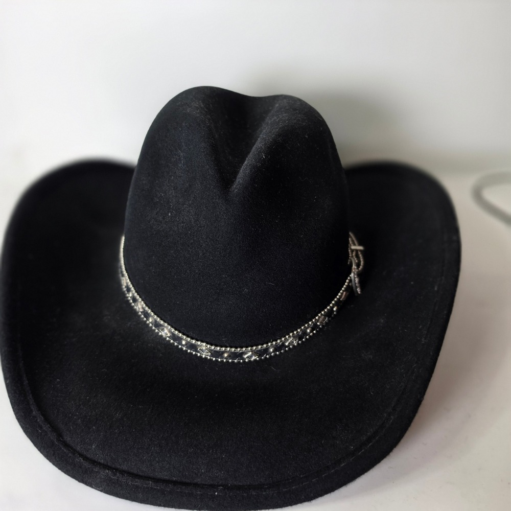 SCALA Black Wool Cowboy Hat Western Dorfman Pacific Studded Band One Size